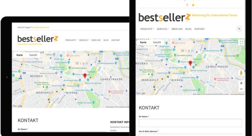 bestsellerz Kontaktseite auf einem iPad