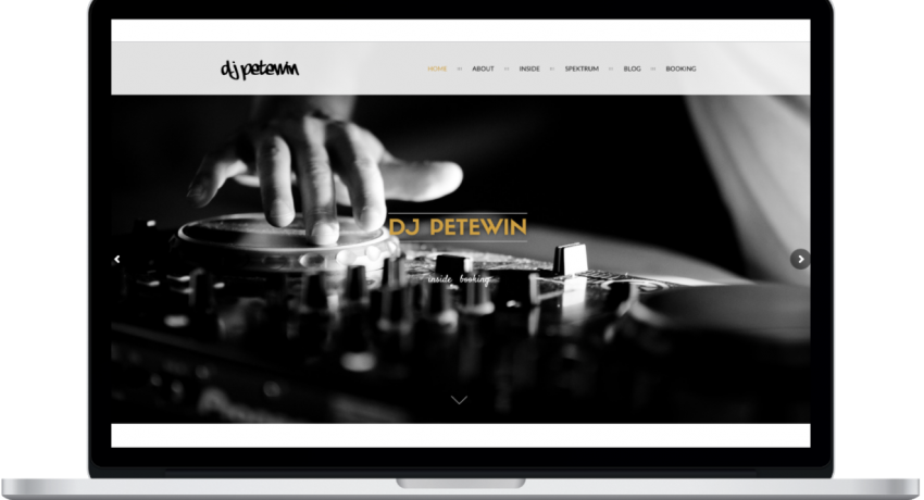 djpetewin Frontpage auf einem Macbook